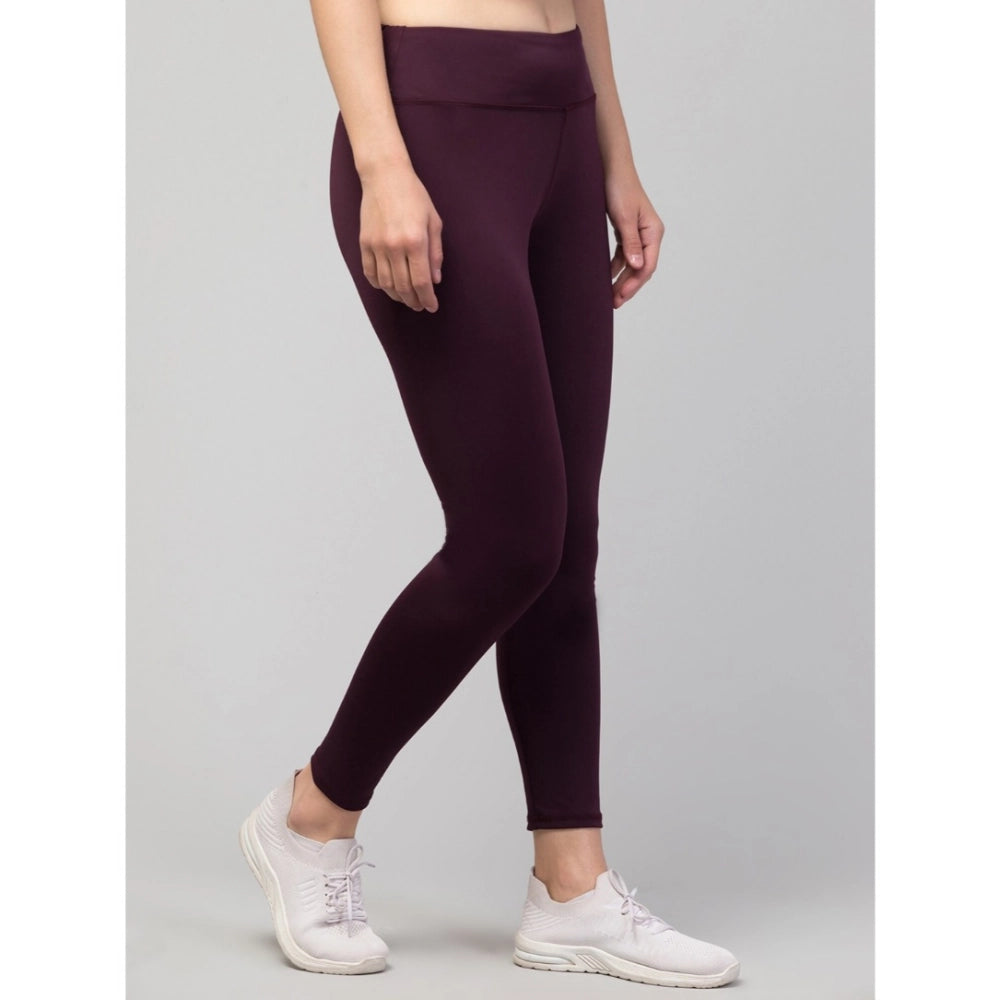 Women's Solid Ankle Length High-Rise Tights — Purple
