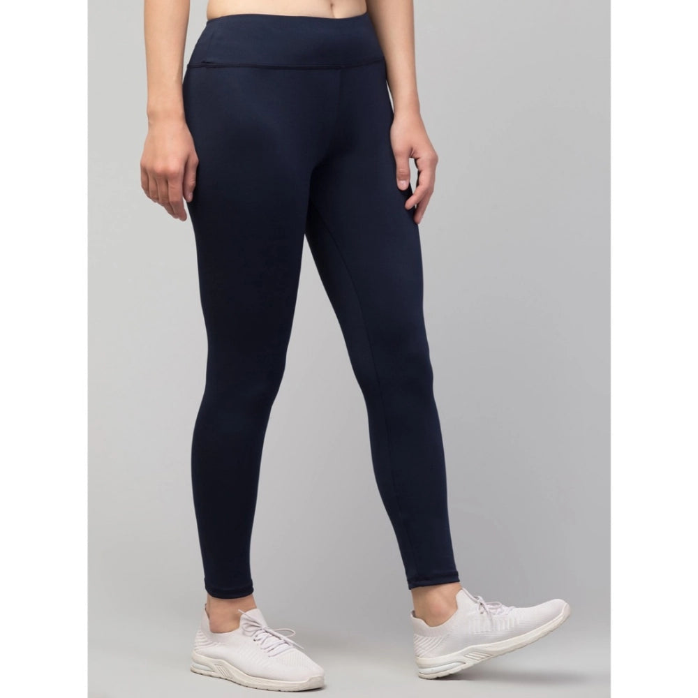 Women's Solid Ankle Length High-Rise Tights — Navy