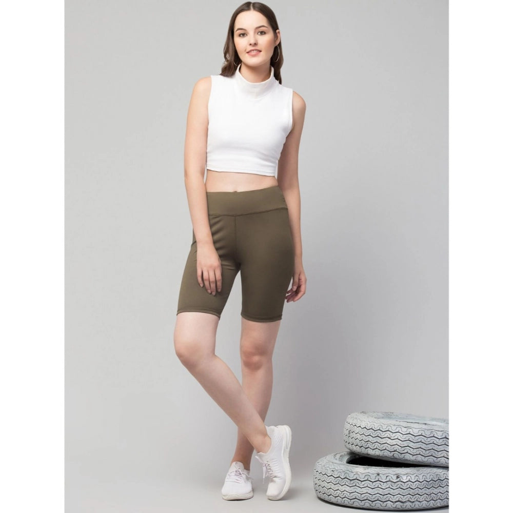 Women's Solid Above Knee High-Rise Shorts — Olive