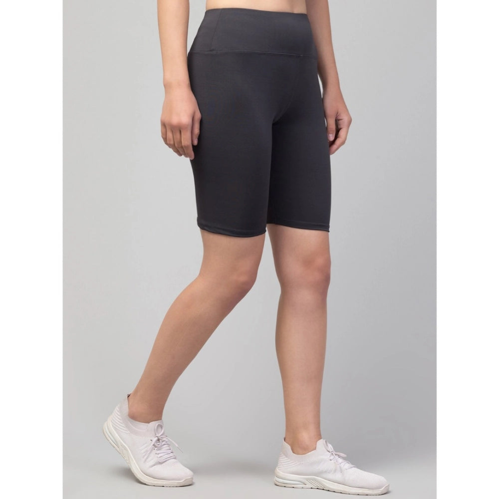 Women's Solid Above Knee High-Rise Shorts — Grey · 03_L
