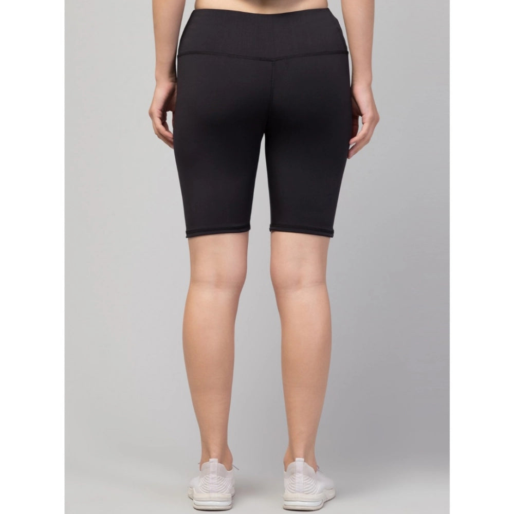 Women's Solid Above Knee High-Rise Shorts — Black