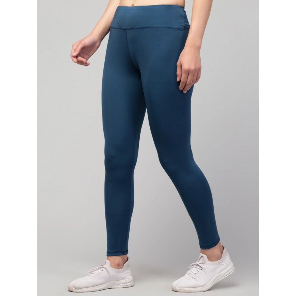 Women's Solid Ankle Length High-Rise Tights — Teal