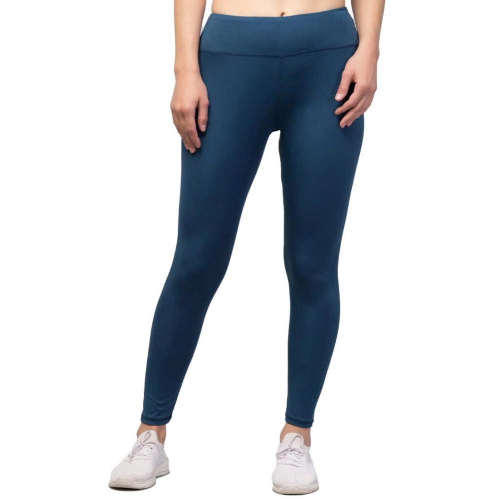 Women's Solid Ankle Length High-Rise Tights — Teal