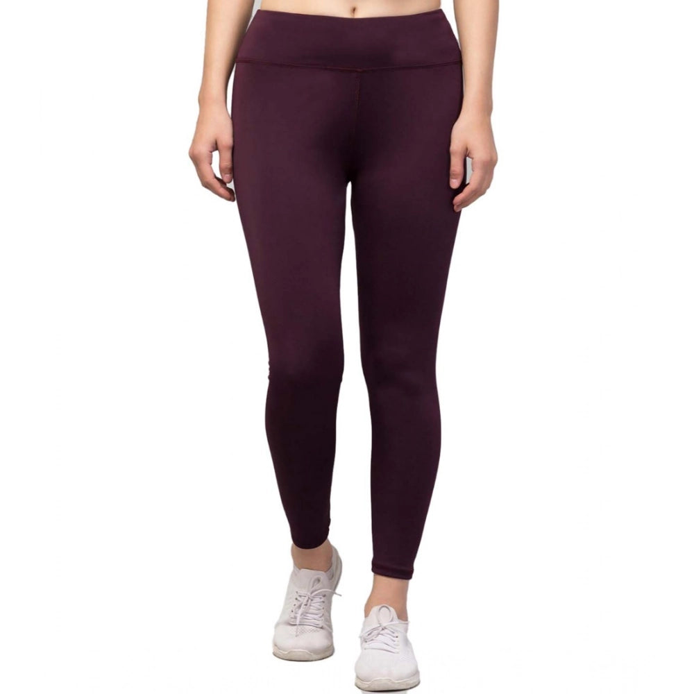 Women's Solid Ankle Length High-Rise Tights — Purple