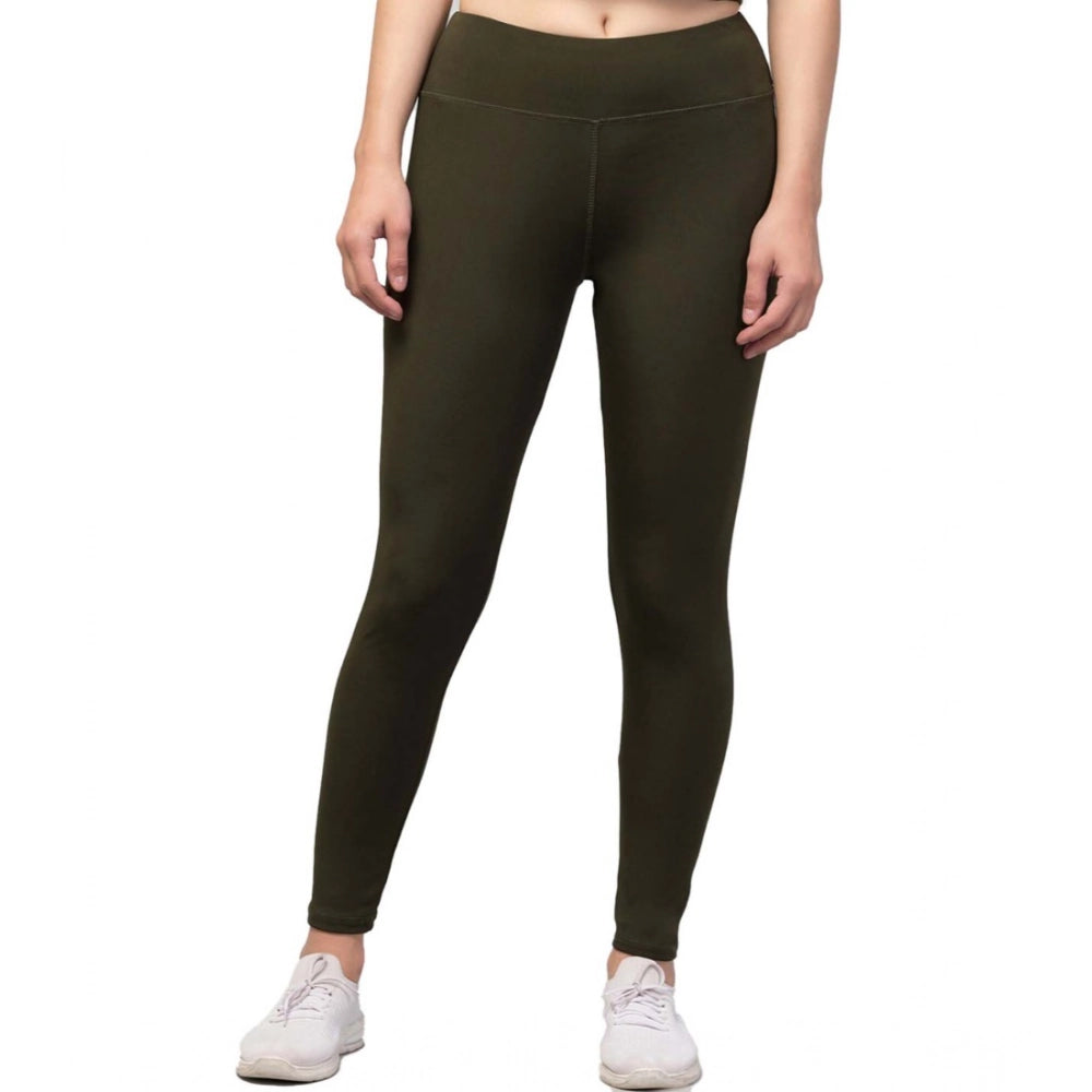 Women's Solid Ankle Length High-Rise Tights — Olive