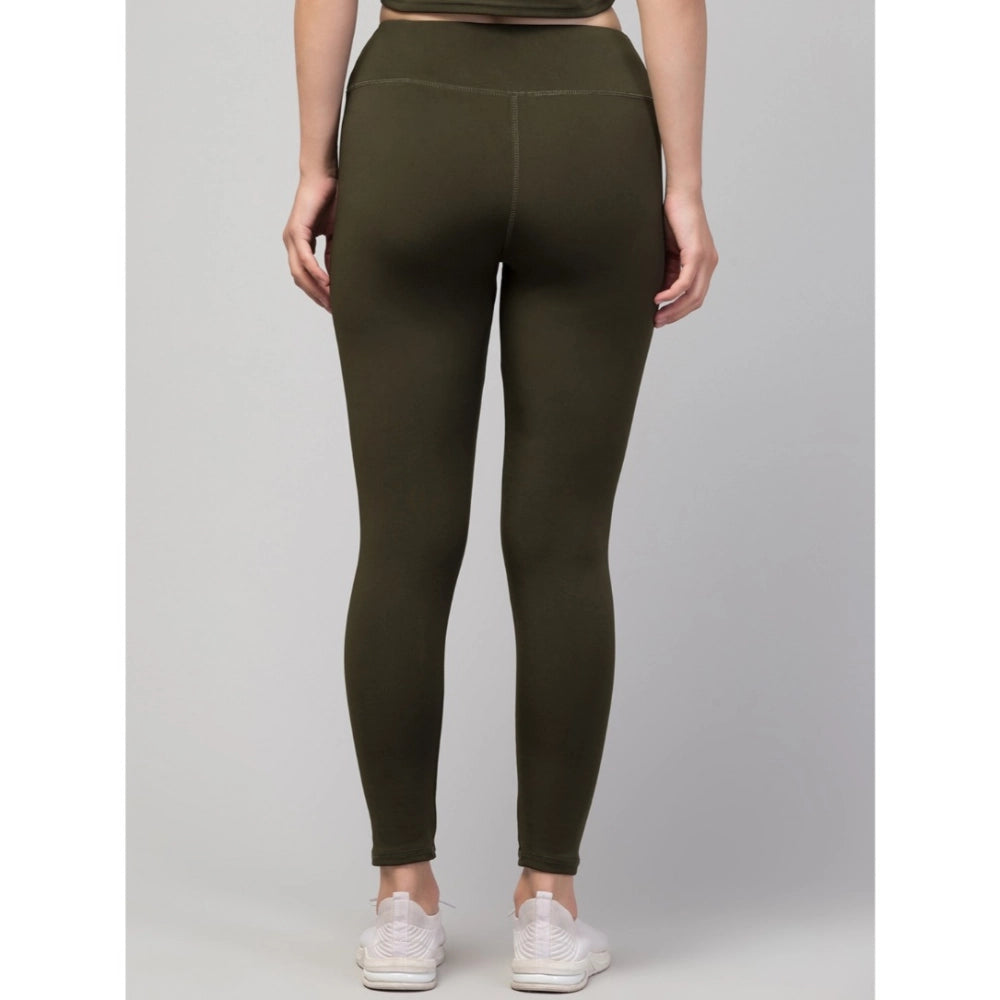 Women's Solid Ankle Length High-Rise Tights — Olive