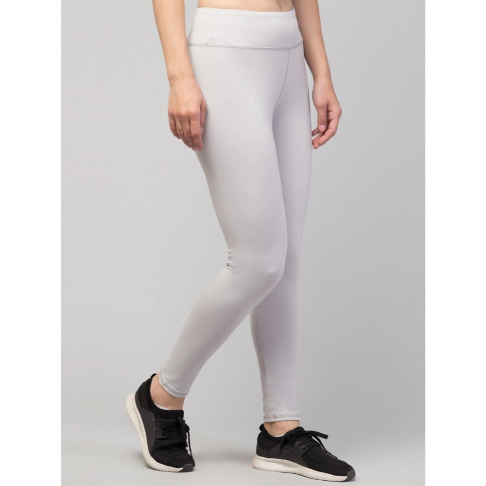 Women's Solid Ankle Length High-Rise Tights — Light Grey