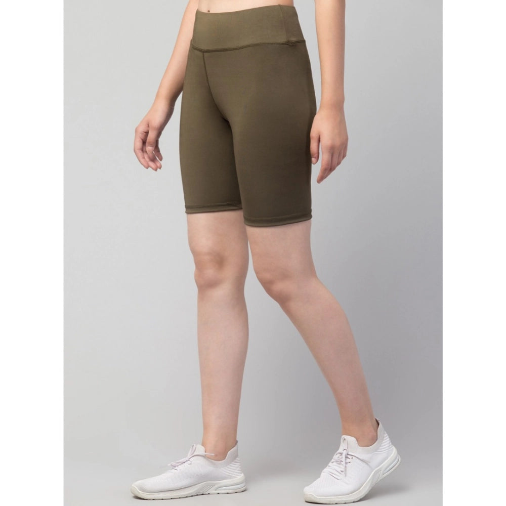 Women's Solid Above Knee High-Rise Shorts — Olive