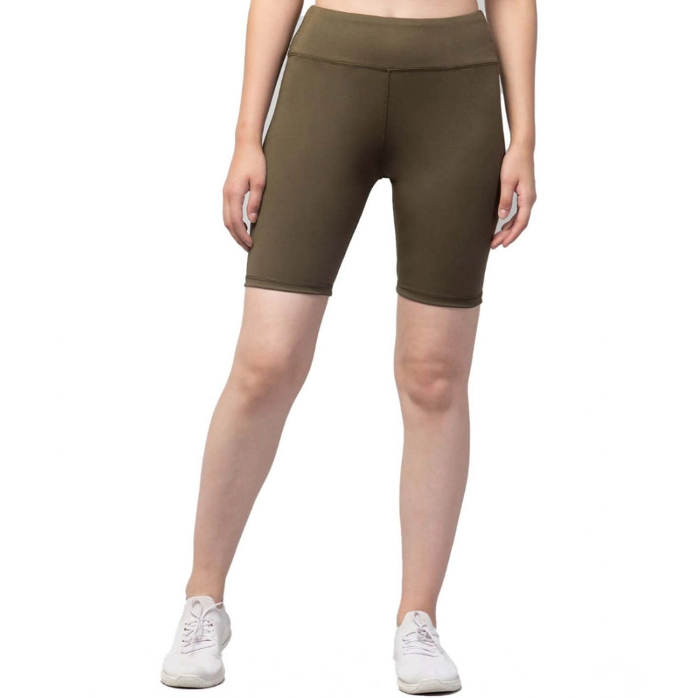 Women's Solid Above Knee High-Rise Shorts — Olive