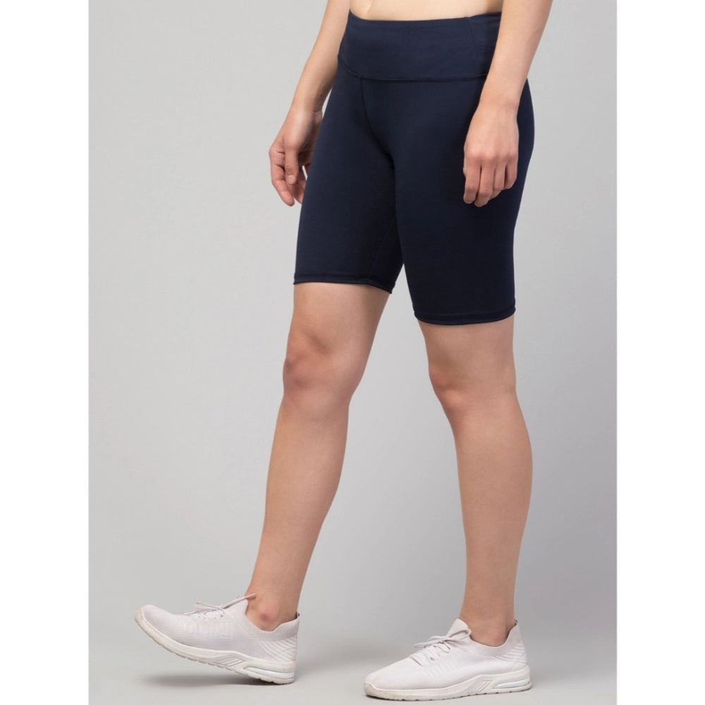 Women's Solid Above Knee High-Rise Shorts — Navy