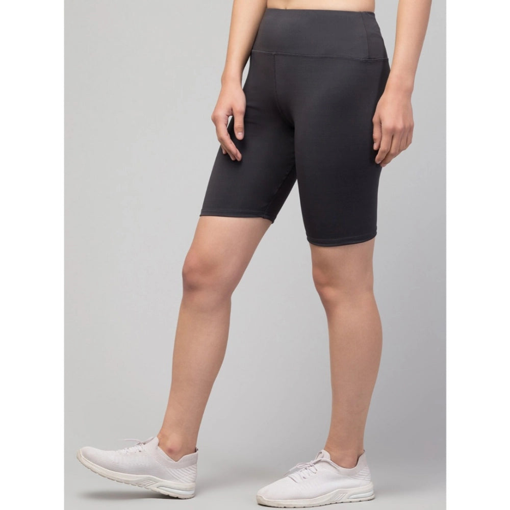 Women's Solid Above Knee High-Rise Shorts — Grey · 03_L