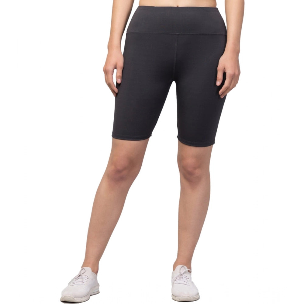Women's Solid Above Knee High-Rise Shorts — Grey · 03_L