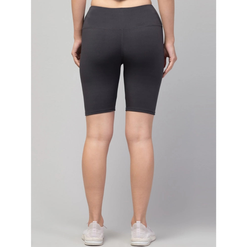 Women's Solid Above Knee High-Rise Shorts — Grey · 03_L