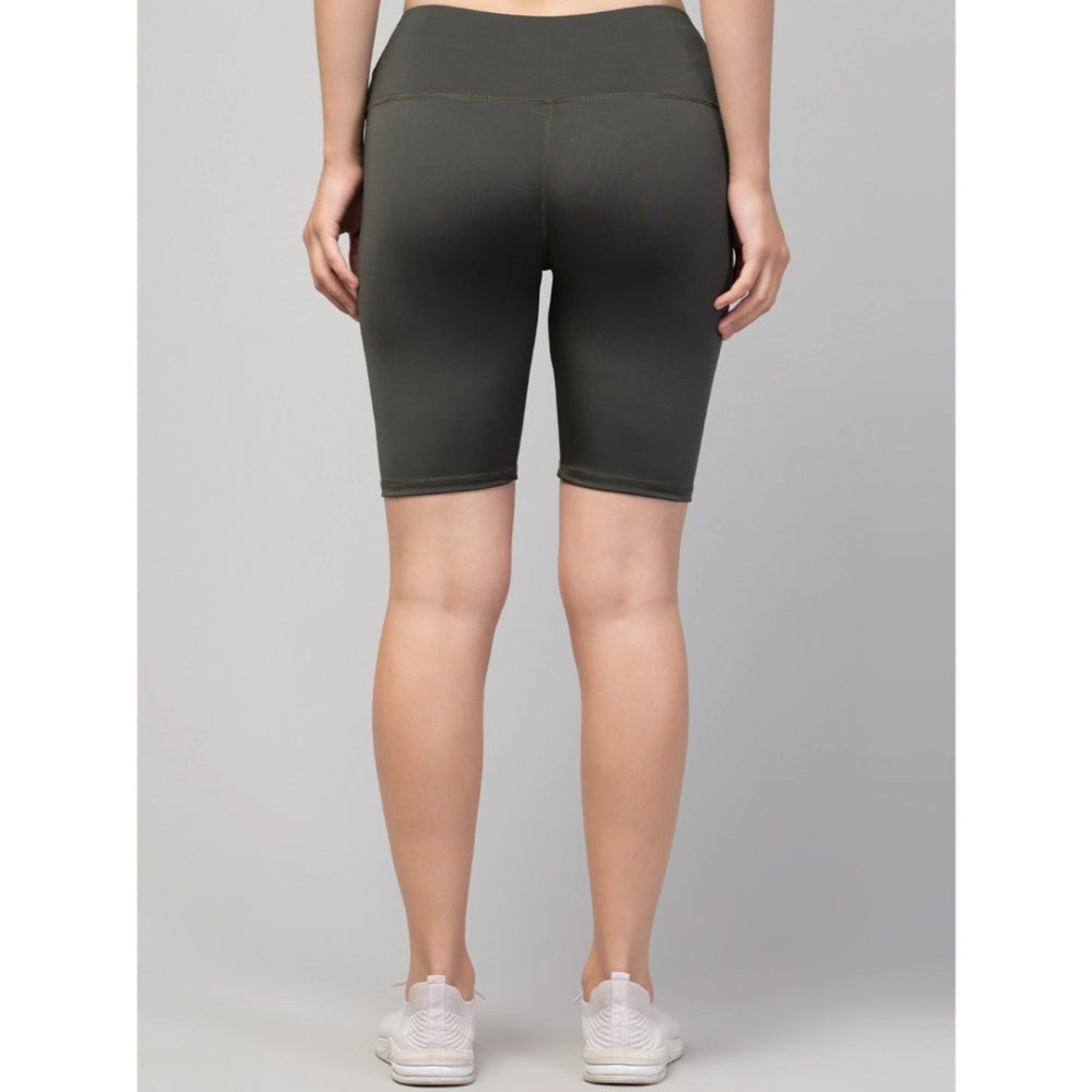 Women's Solid Above Knee High-Rise Shorts — Green