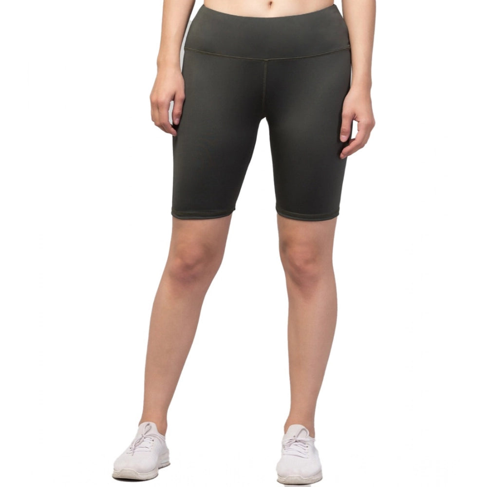 Women's Solid Above Knee High-Rise Shorts — Green