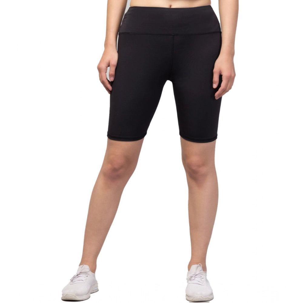 Women's Solid Above Knee High-Rise Shorts — Black