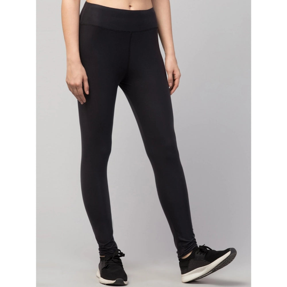 Women's Solid Ankle Length High-Rise Tights — Black