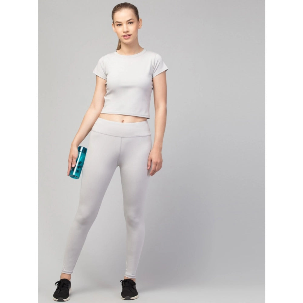 Women's Solid Ankle Length High-Rise Tights — Light Grey
