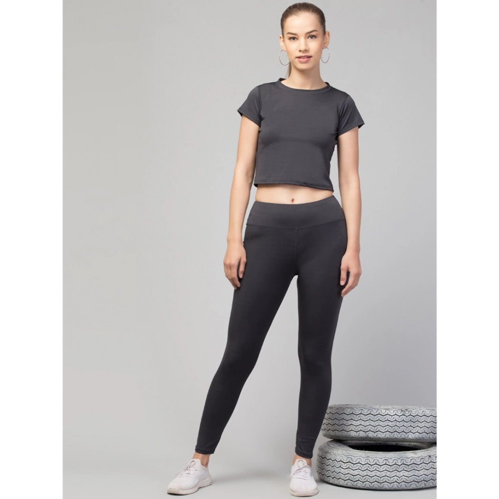 Women's Solid Ankle Length High-Rise Tights — Grey