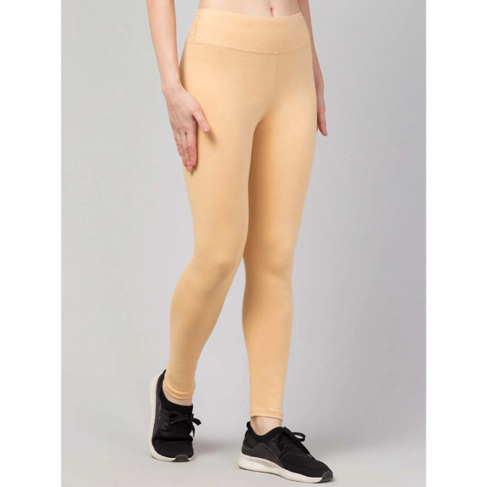 Women's Solid Ankle Length High-Rise Tights — Beige