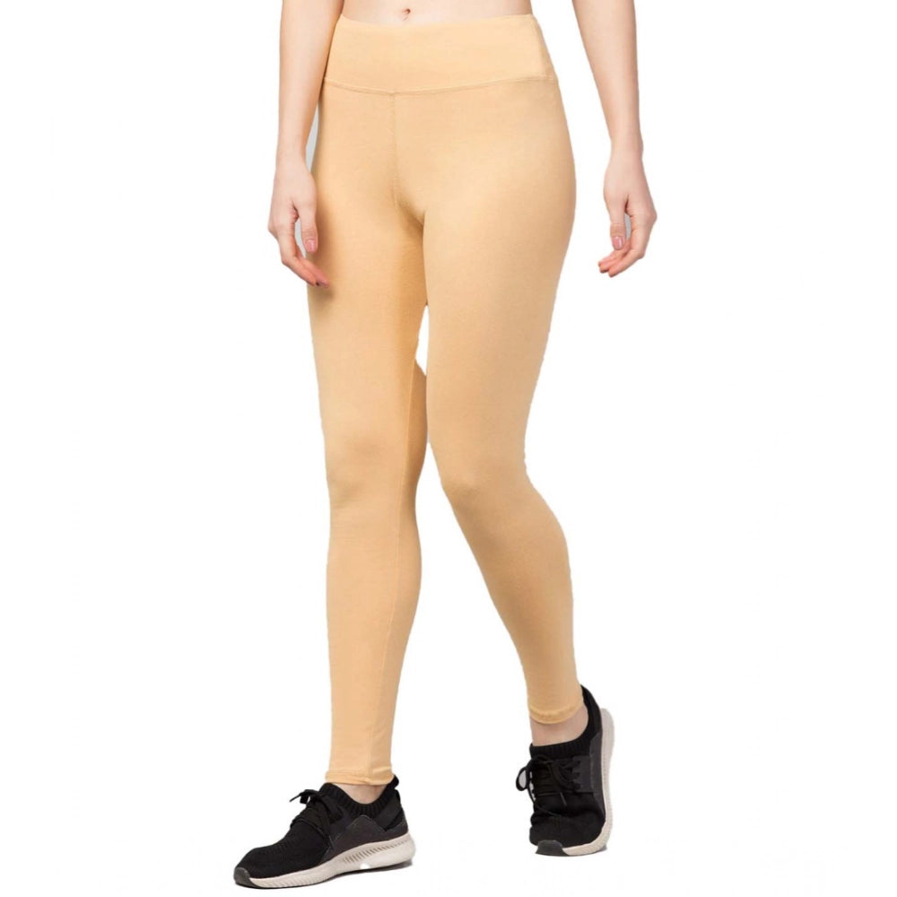 Women's Solid Ankle Length High-Rise Tights — Beige