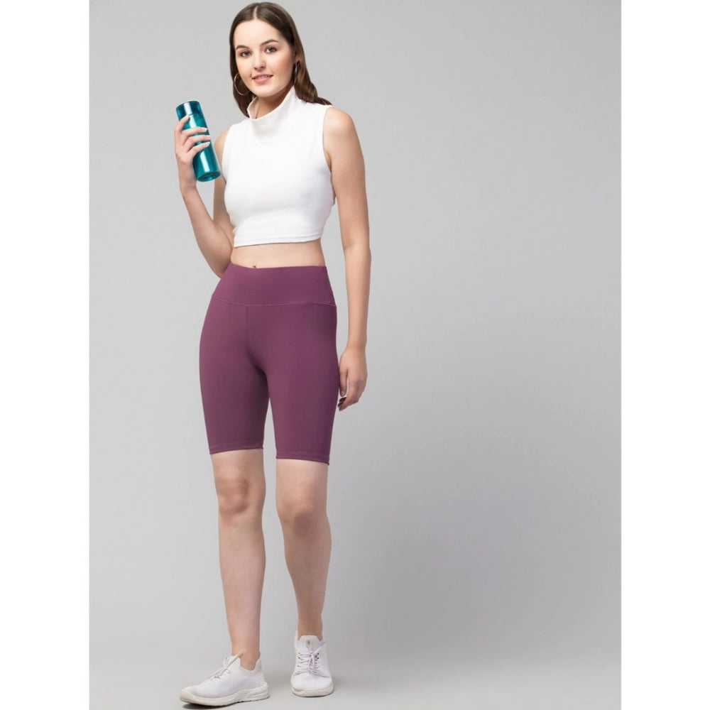 Women's Solid Above Knee High-Rise Shorts — Purple