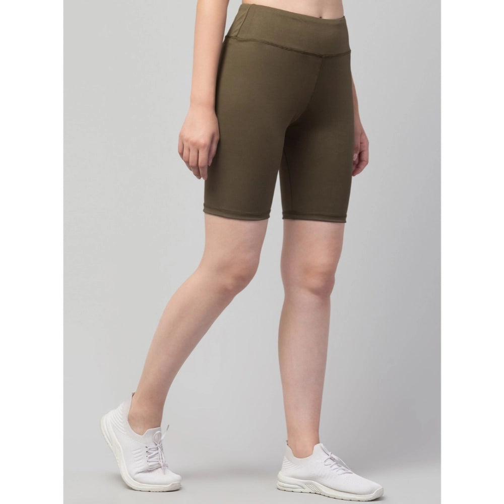 Women's Solid Above Knee High-Rise Shorts — Olive
