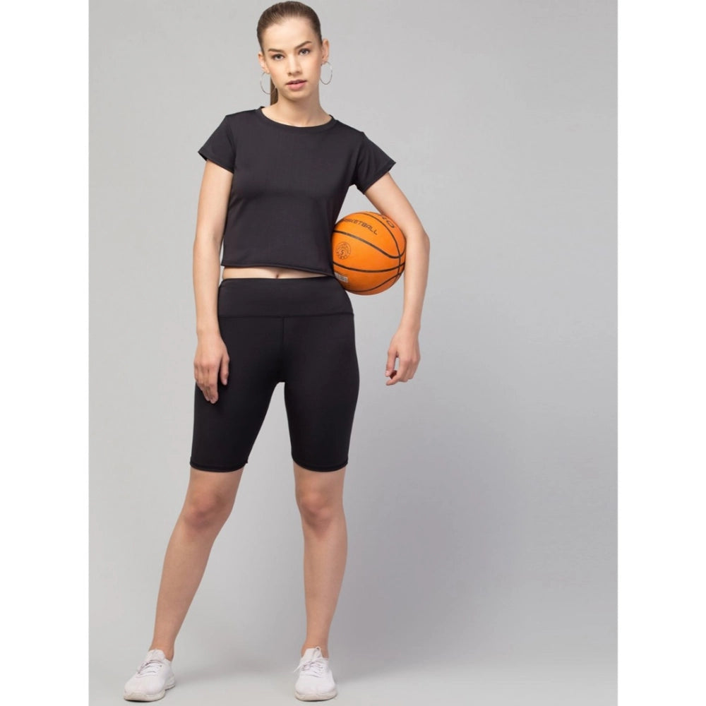 Women's Solid Above Knee High-Rise Shorts — Black