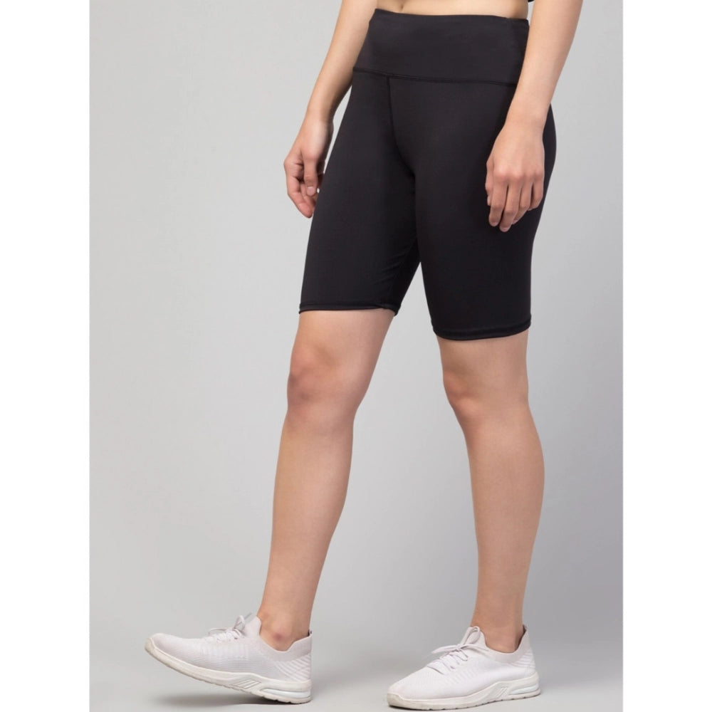 Women's Solid Above Knee High-Rise Shorts — Black