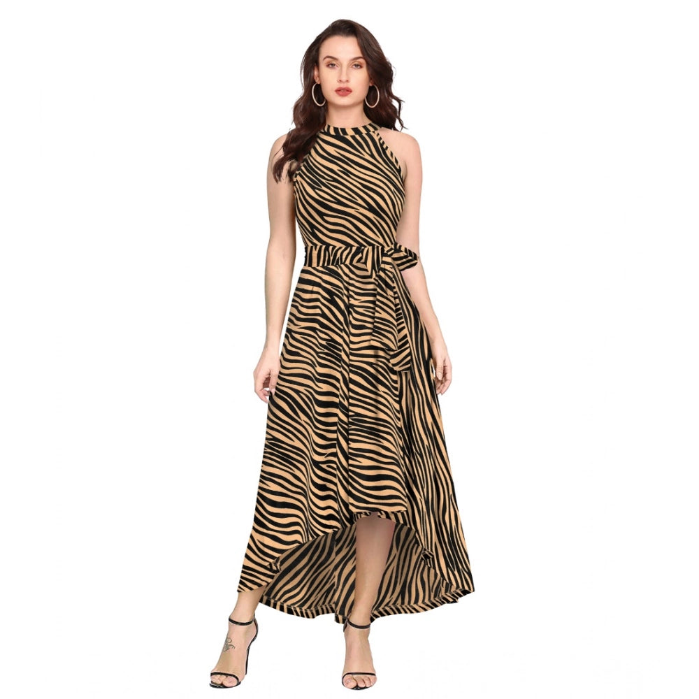Women's Zebra Pattern Halter Neck Sleeveless Dress — Yellow