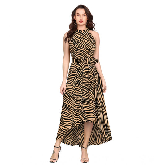 Women's Zebra Pattern Halter Neck Sleeveless Dress — Yellow
