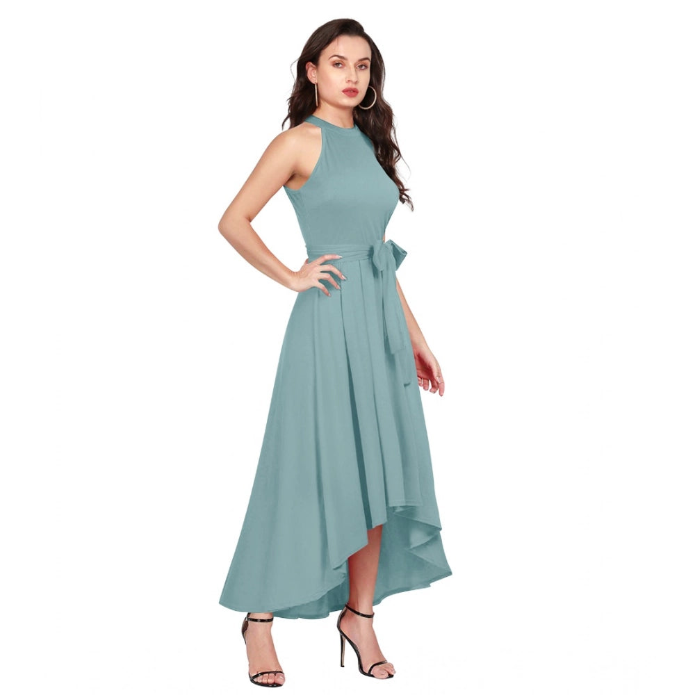 Women's Solid Halter Neck Sleeveless Dress — Pista