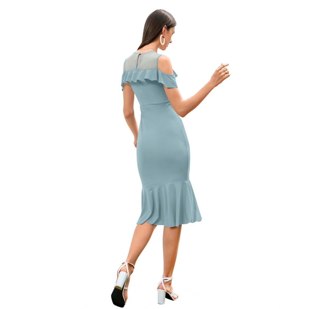 Women's Knitting Stretchable Solid Round Neck Sleeveless Dress — Pista