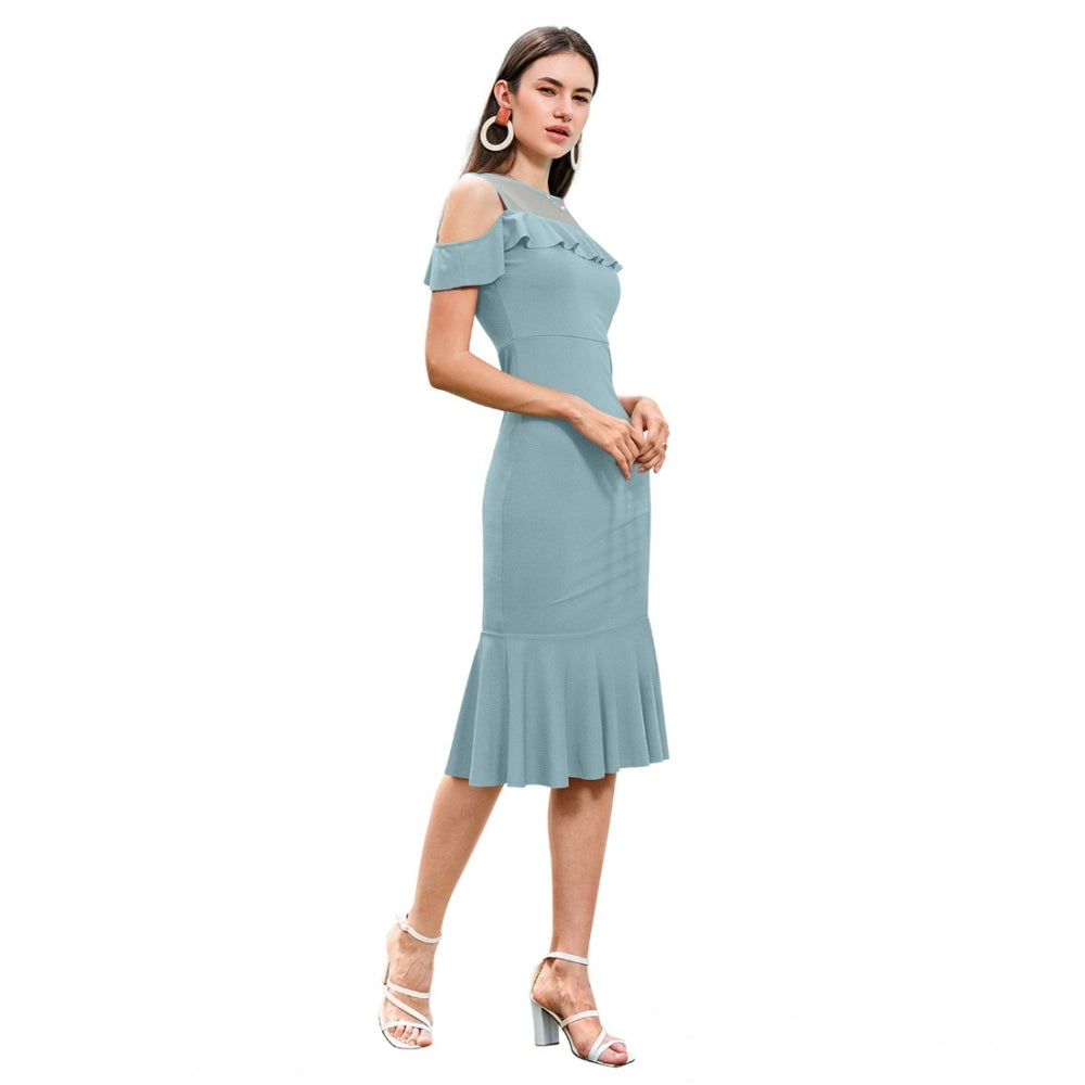 Women's Knitting Stretchable Solid Round Neck Sleeveless Dress — Pista