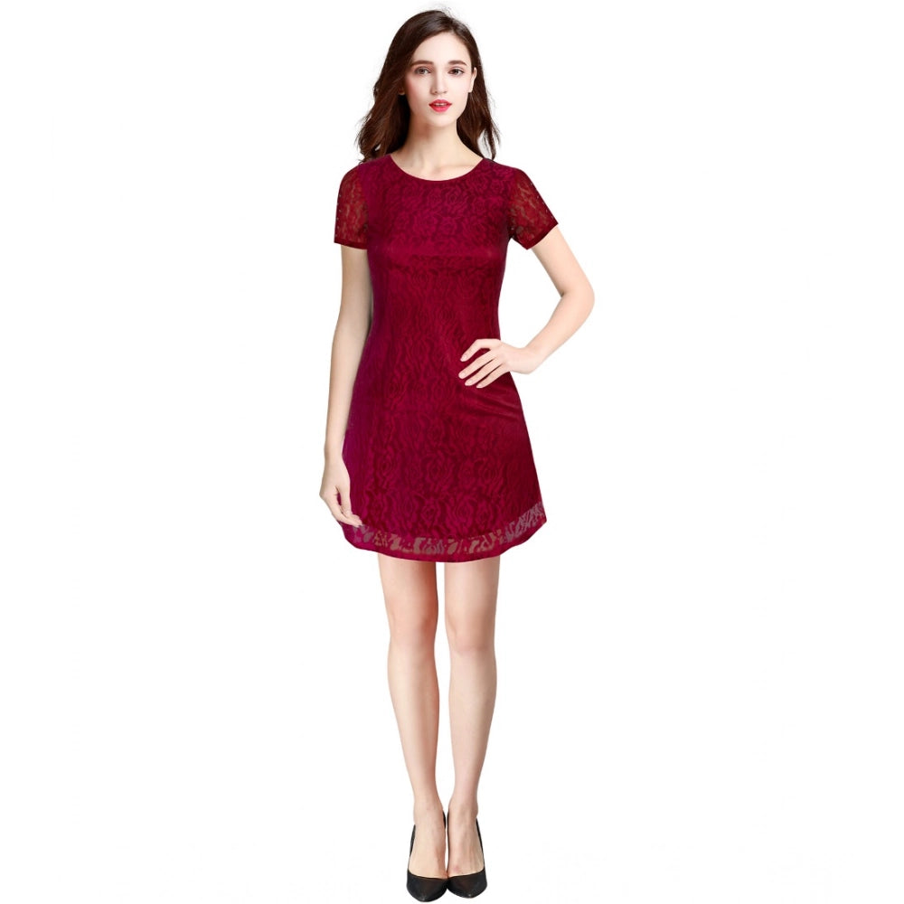 Women's Rasal Solid Round Neck Cap Sleeve Dress — Maroon