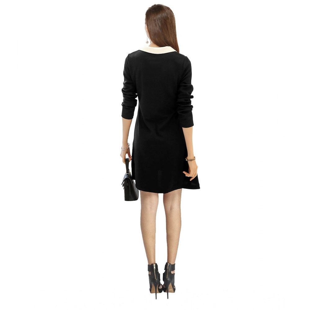 Women's Solid Collar 3-4th Dress — Black