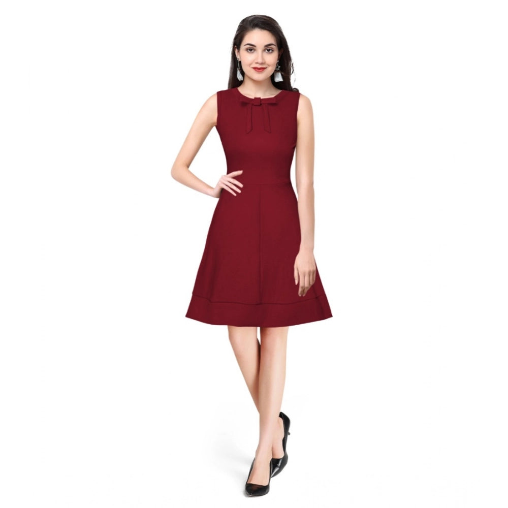 Women's Solid Round Neck Sleeveless Dress — Maroon
