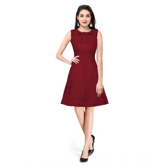 Women's Solid Round Neck Sleeveless Dress — Maroon