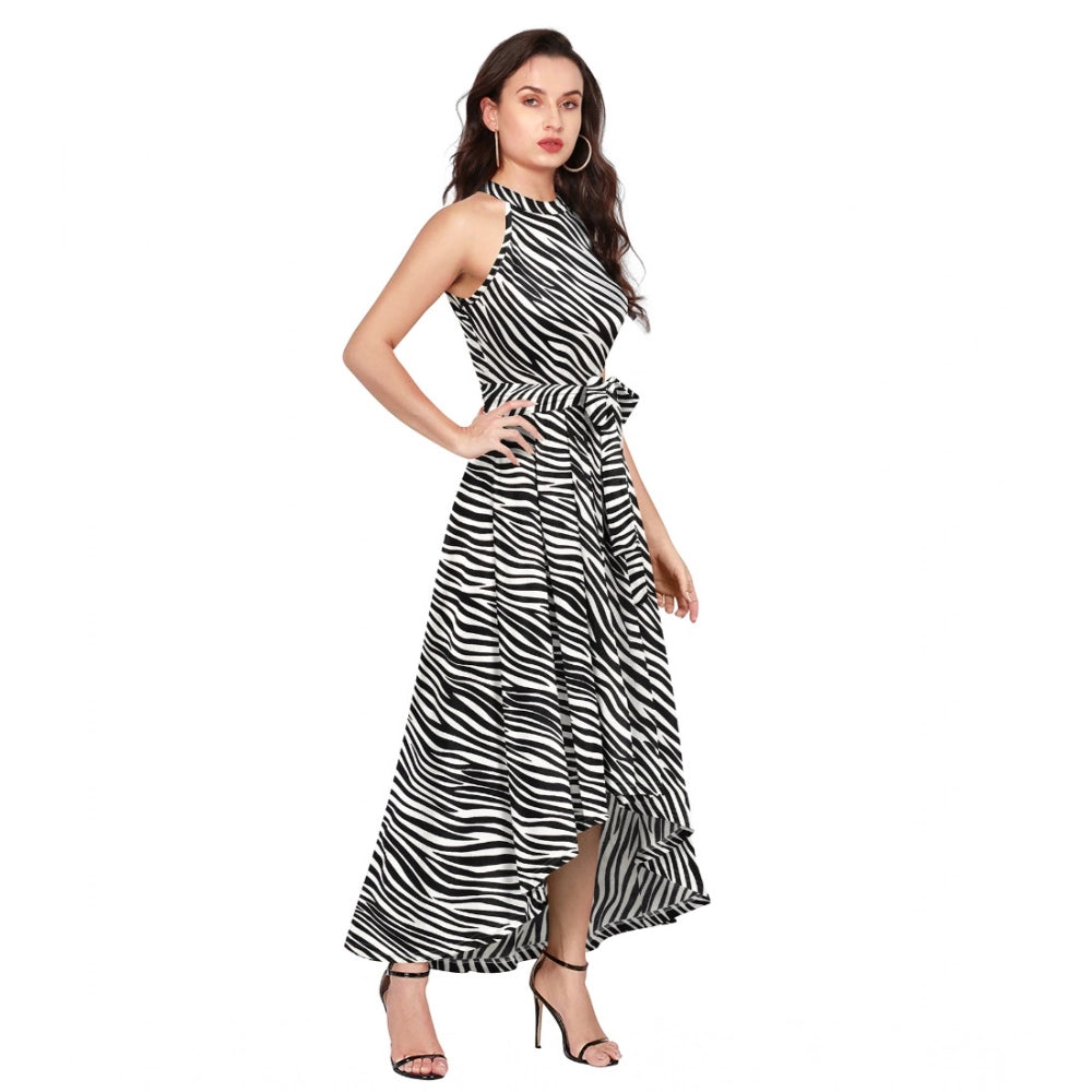 Women's Zebra Pattern Halter Neck Sleeveless Dress — White