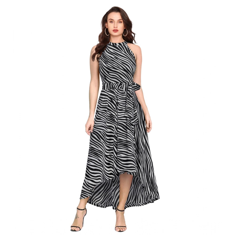 Women's Zebra Pattern Halter Neck Sleeveless Dress — Navy Blue