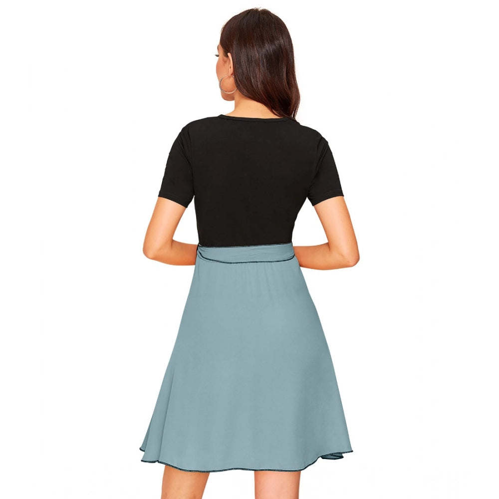 Women's Knitting Stretchable Solid Round Neck Cap Sleeve Dress — Pista