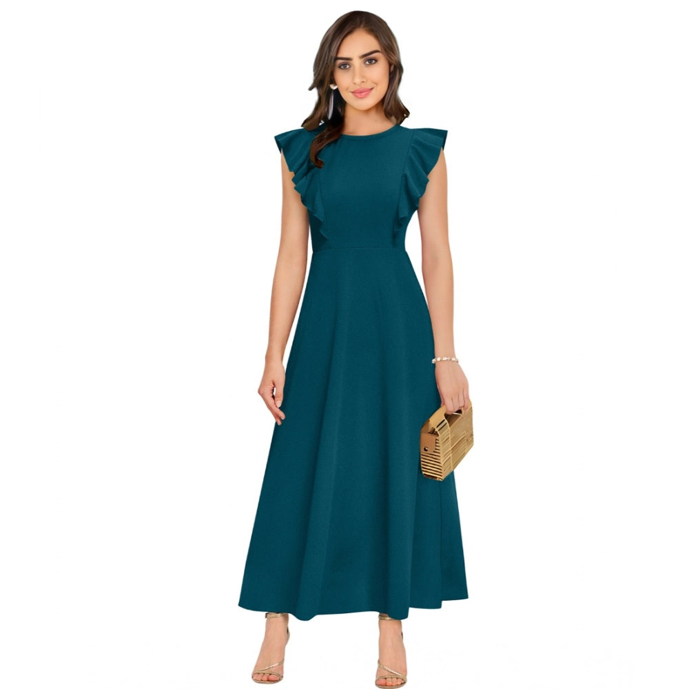 Women's Knitting Stretchable Solid Round Neck Ruffled Sleeve Dress — Morpich