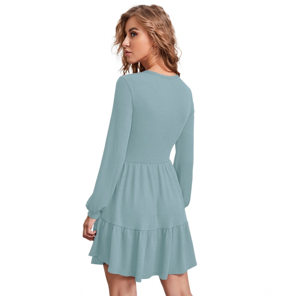 Women's Knitting Stretchable Solid Round Neck Full Sleeve Dress — Pista · ta_L
