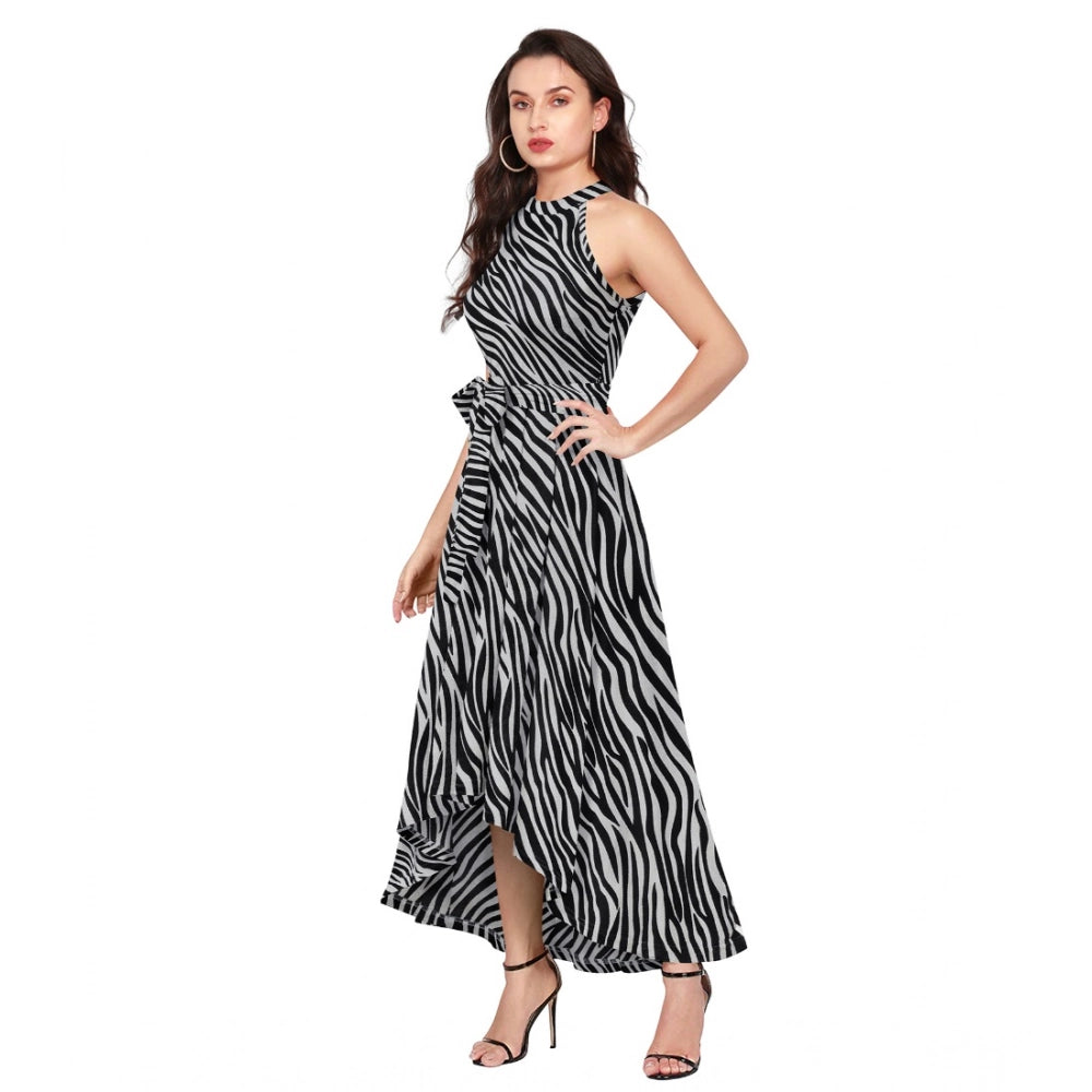 Women's Zebra Pattern Halter Neck Sleeveless Dress — Navy Blue