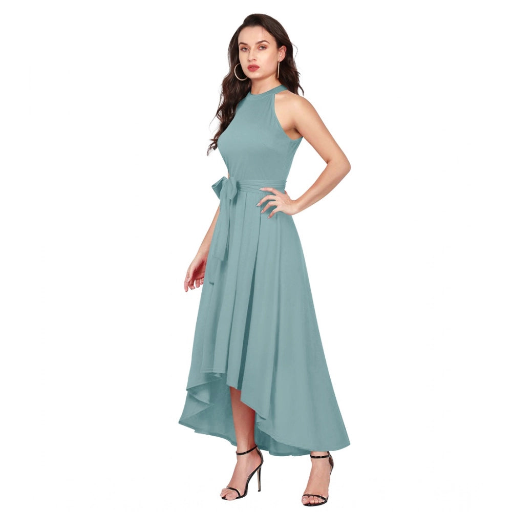 Women's Solid Halter Neck Sleeveless Dress — Pista
