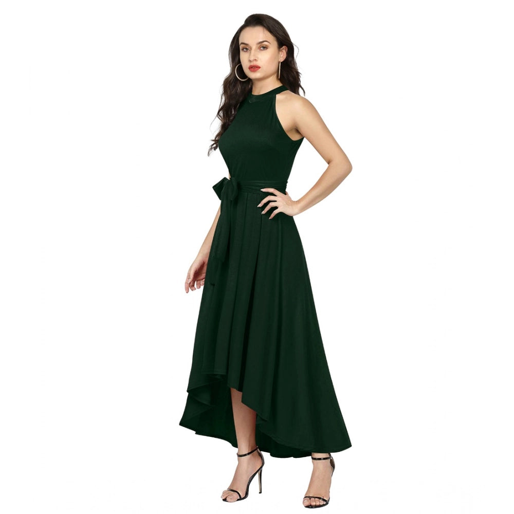 Women's Polyster Solid Halter Neck Sleeveless Dress — Green