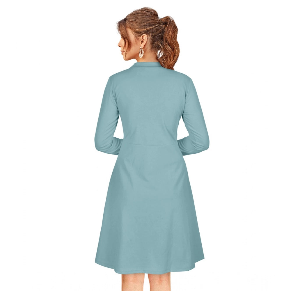 Women's Knitting Stretchable Solid Round Neck Full Sleeve Dress — Pista · ta_L
