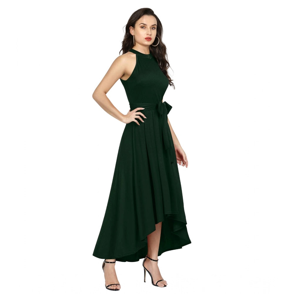 Women's Polyster Solid Halter Neck Sleeveless Dress — Green