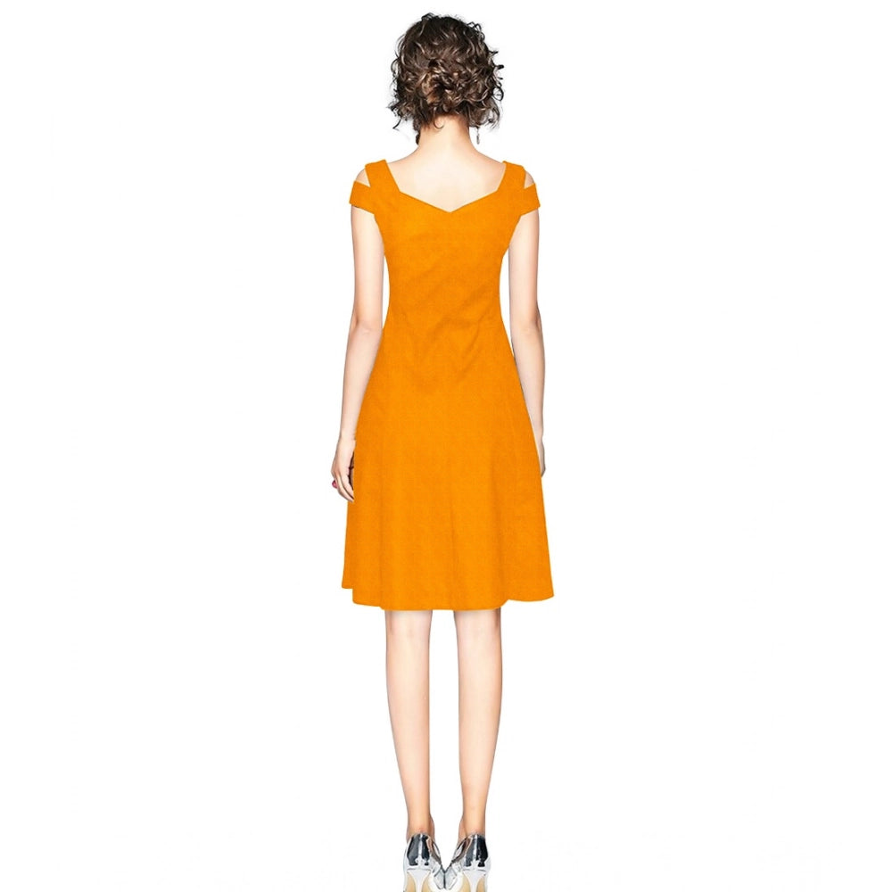 Women's Solid V Neck Cap Sleeve Off Shoulder Dress — Yellow