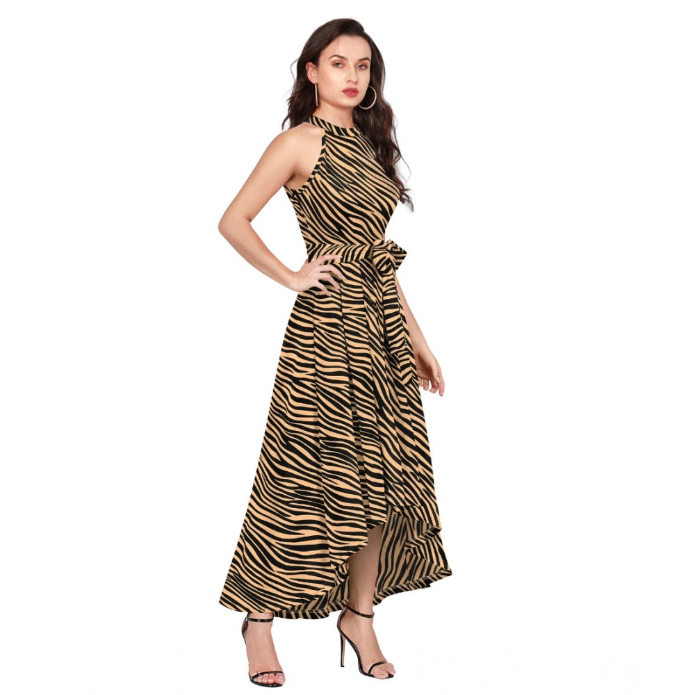 Women's Zebra Pattern Halter Neck Sleeveless Dress — Yellow
